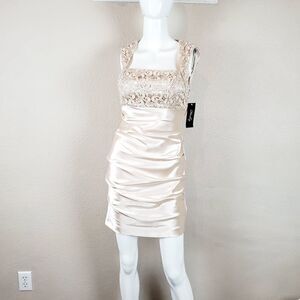 Hailey Laced Ruched Mini Sleeveless Satin Cut-out Back Cocktail Dress NWT 4